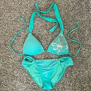 Miss Me aqua and silver sequin bikini size M